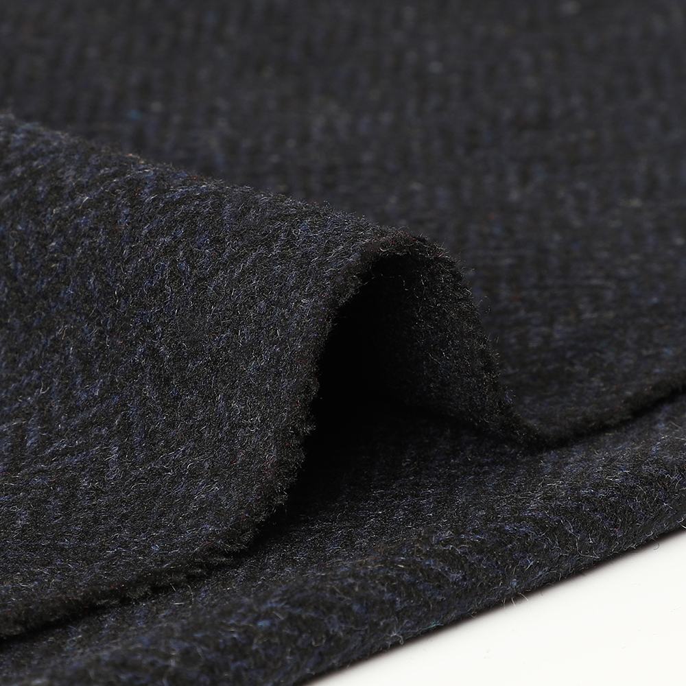 Wholesale Wool Mix Navy Herringbone Fabric