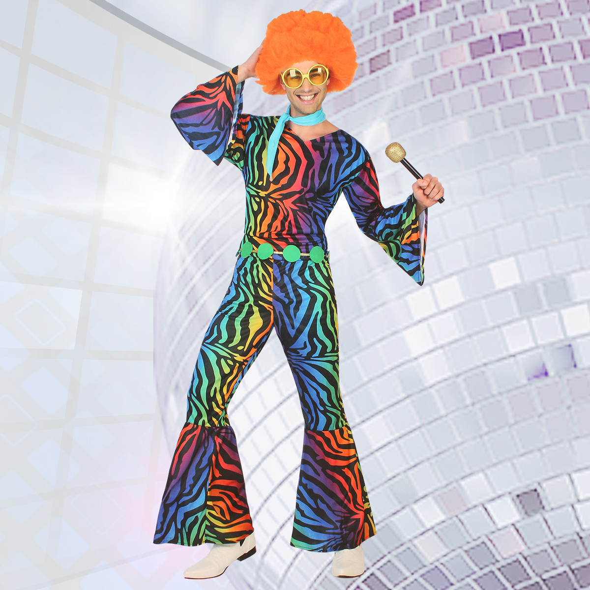 Men 70's Retro Disco Jumpsuit Carnival Hip Hop Costume