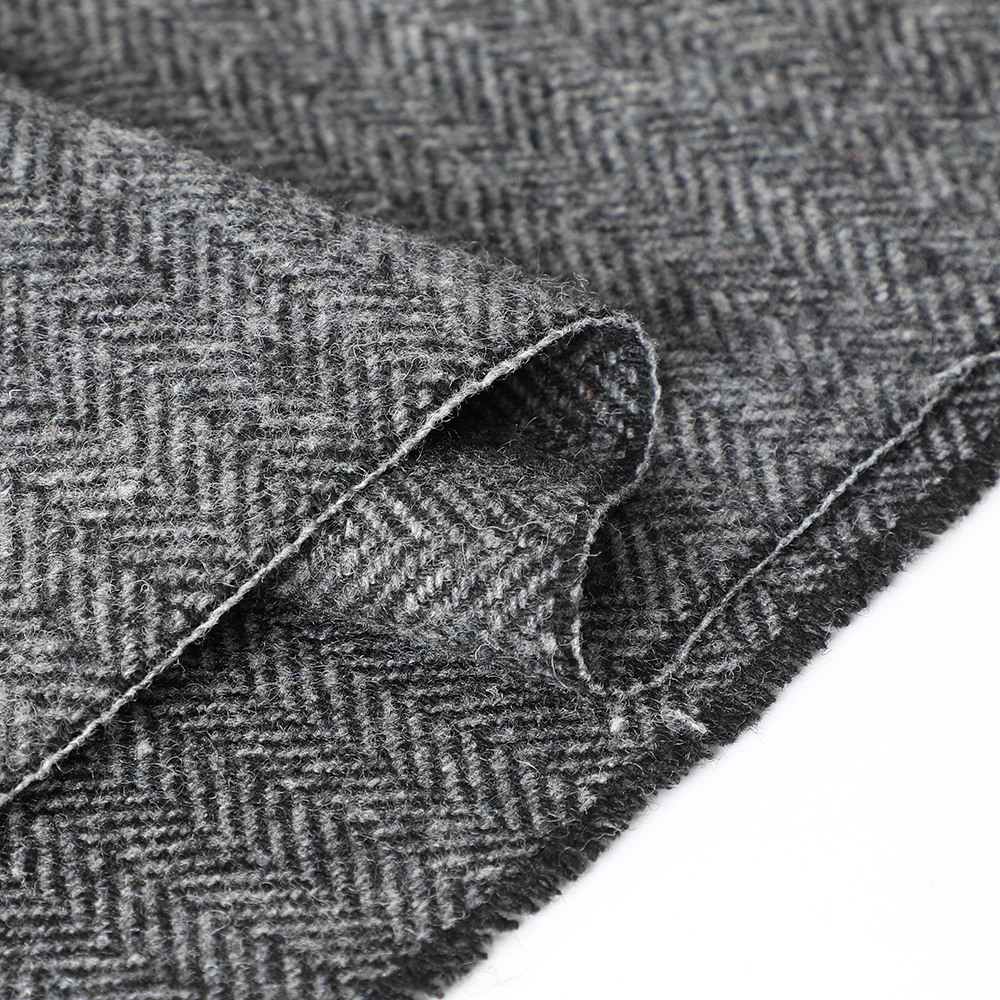 Wholesale Wool Mix Grey Herringbone Fabric